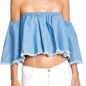 Mustard Seed: Chambray Off-the-shoulder Top, Size Small in Denim